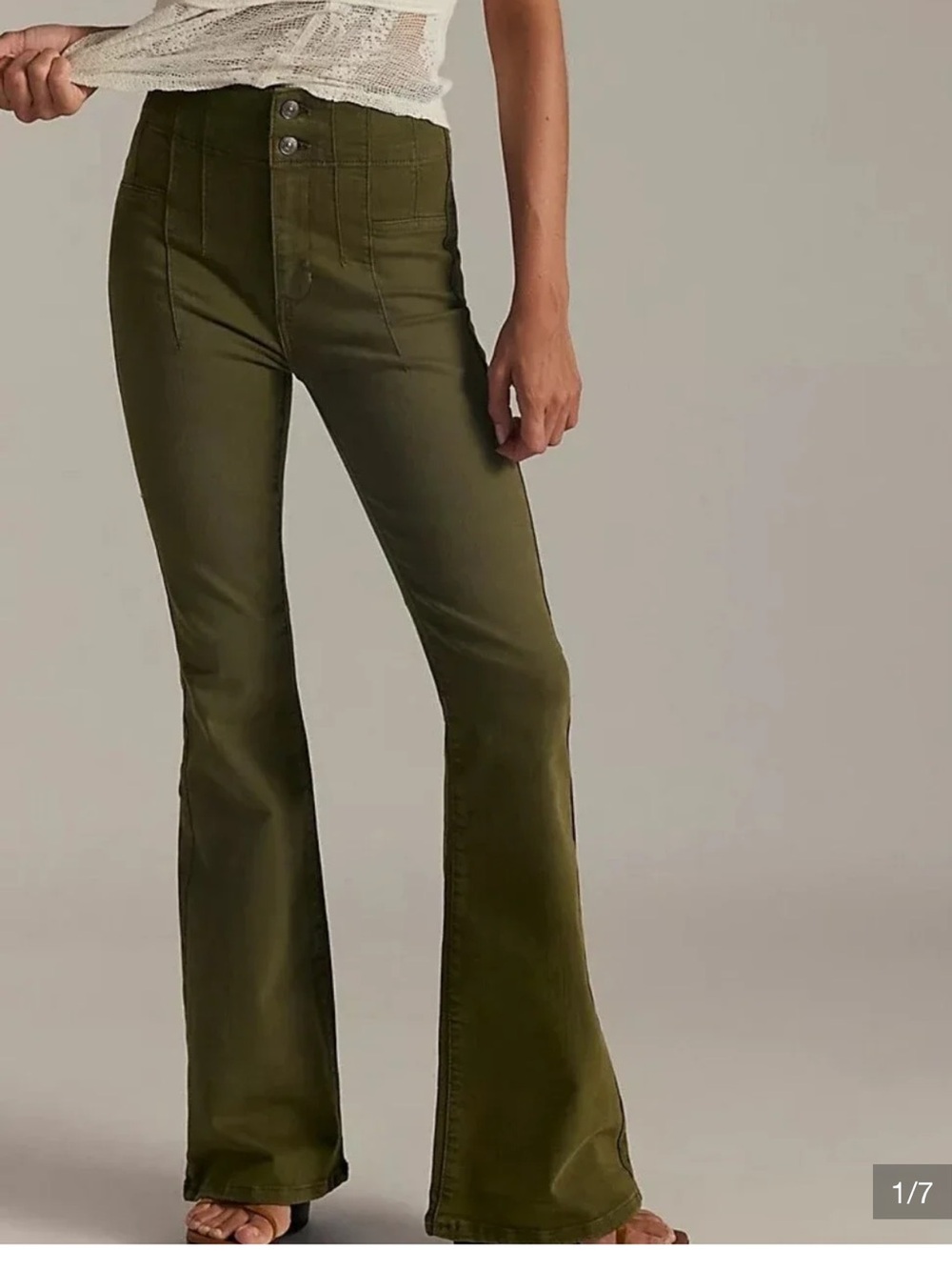 We The Free Wide Leg Corduroy Jeans in Green Waist 27